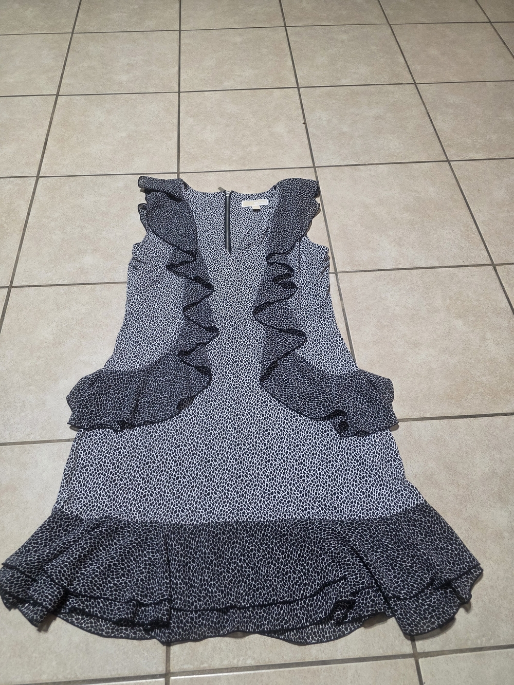 Michael Kors Black and White Ruffle Mini Dress Sz L